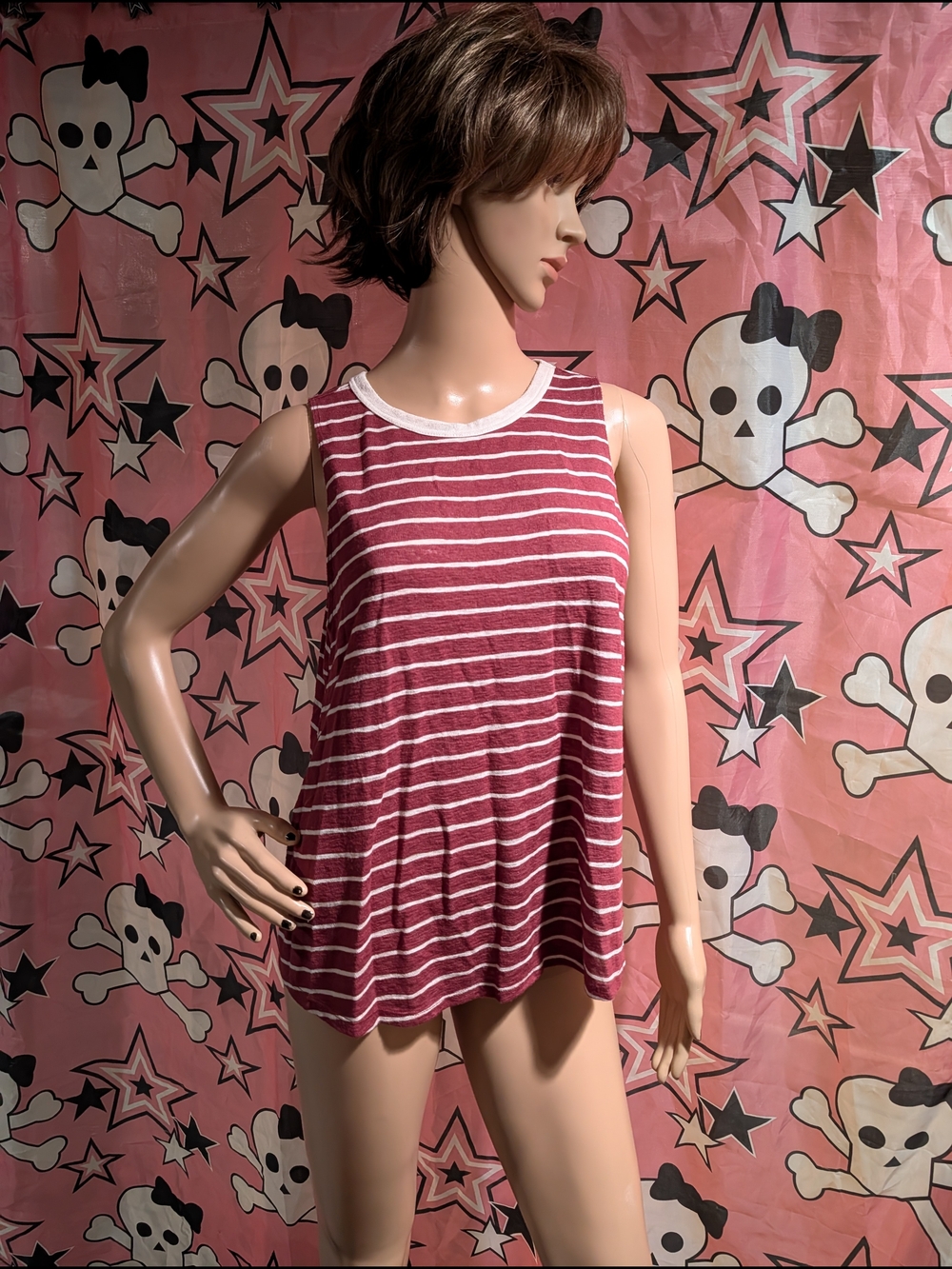 SO Sleeveless Striped Tank Top - Burgundy & White